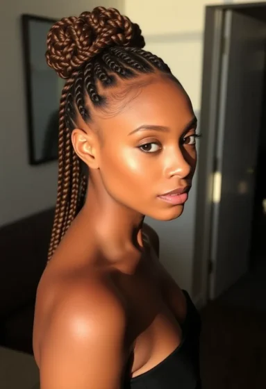 Large Knotless Braids into a Top Bun