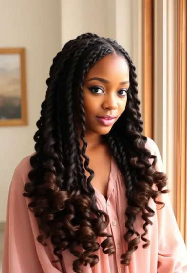 Large Knotless Braids with Curly Ends