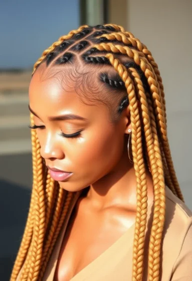 Large Knotless Braids with Curved Parts