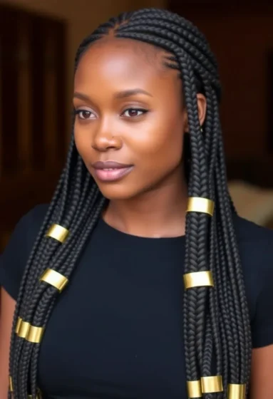 Large Knotless Braids with Gold Cuffs