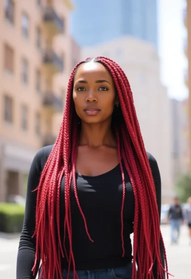 Large Red Knotless Braids for Bold Style