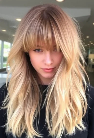 Long Wolf Cut with Blonde Balayage