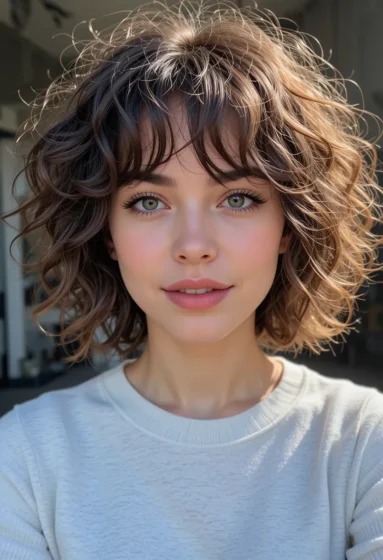 Messy Curly Bob With Piecey Bangs
