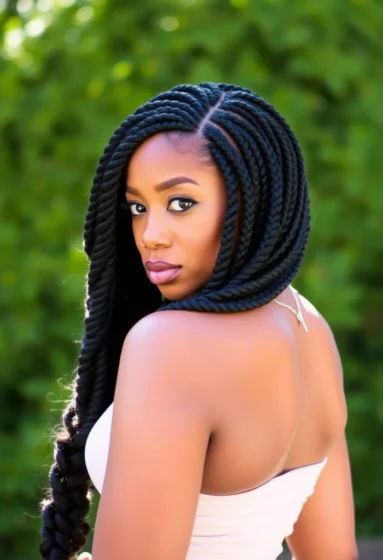 Side-Parted Braids with Deep Wave Sew-In
