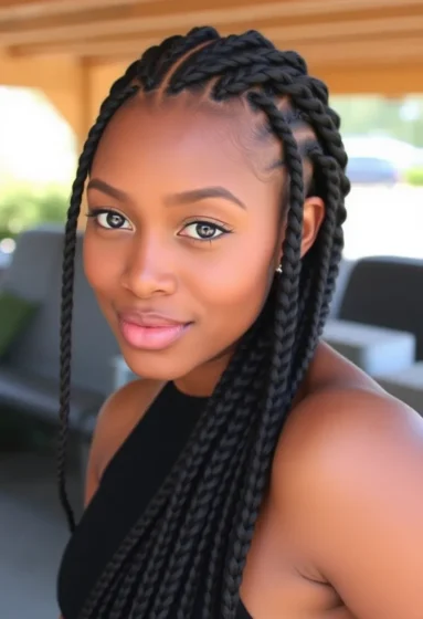 Side-Parted Large Knotless Braids