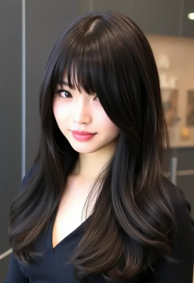 Silky Jet Black Wolf Cut with Curtain Bangs