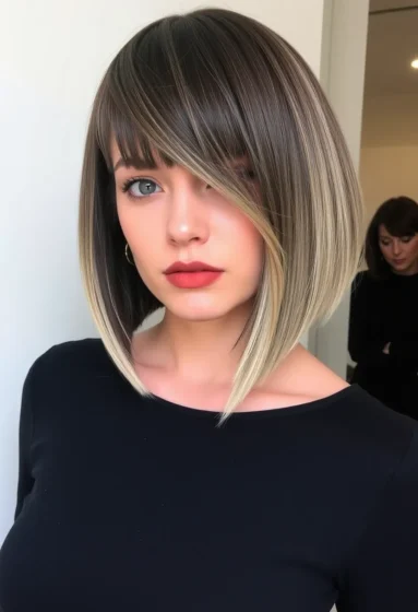 Sleek Asymmetrical Bob With Bangs
