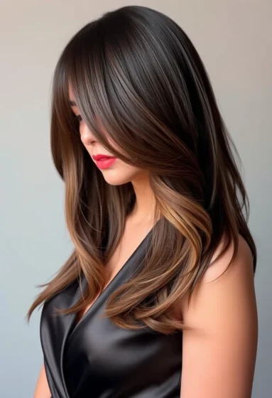 Sleek V-Cut Layers with Side Bangs