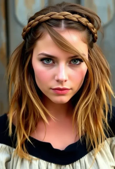Tousled Lob With Braided Crown