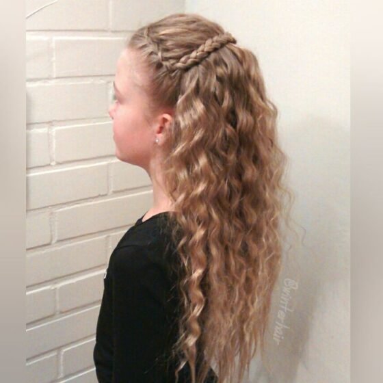 Wavy Crown Braid with Flowing Curls
