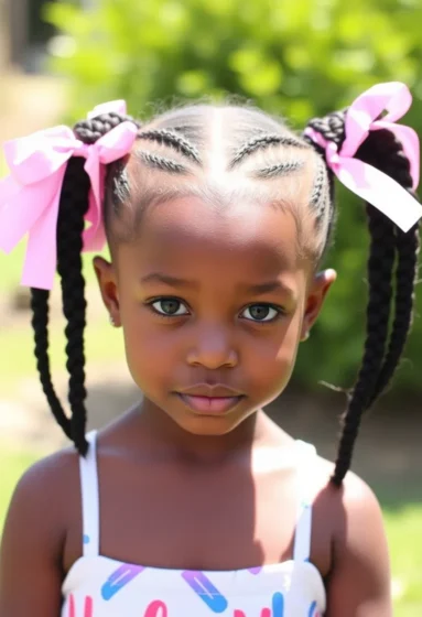 Braided Ponytails with Ribbons