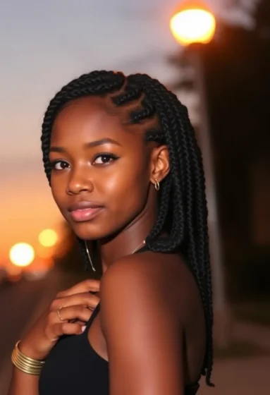 Faux Locs with Side Swept Braids