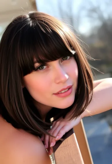 Fine Lob with Flipped-In Curtain Bangs