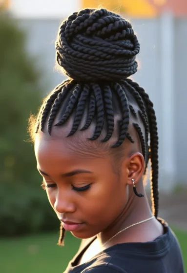 Jumbo Braids with a High Bun