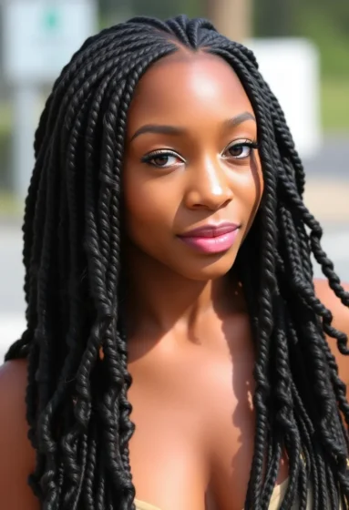 Knotless Box Braids with Ringlet Curls at the Ends