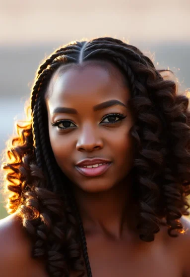 Knotless Box Braids with Voluminous Curls on the Sides