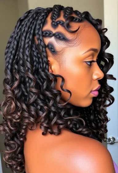 Knotless Braids with Curled Layers Throughout