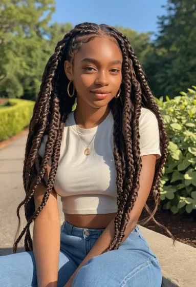 Large Knotless Box Braids with Soft, Loose Curls