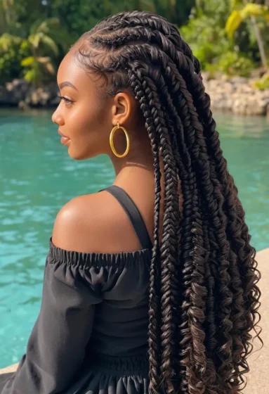 Long Knotless Braids with Deep Wave Curls