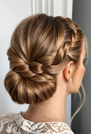 Low Knot with French Braids at Sides