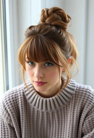Messy Bun with Wispy Fringe