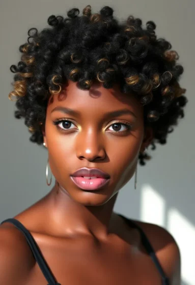 Short Afro with Highlights
