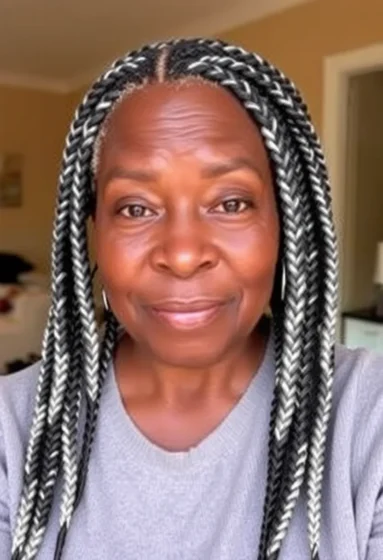 Short Box Braids with Grey Highlights