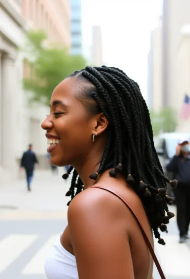 Shoulder-Length Knotless Braids with Bouncy Curled Tips