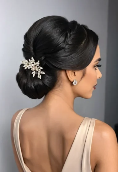 Sleek Twisted Low Bun with Side Part