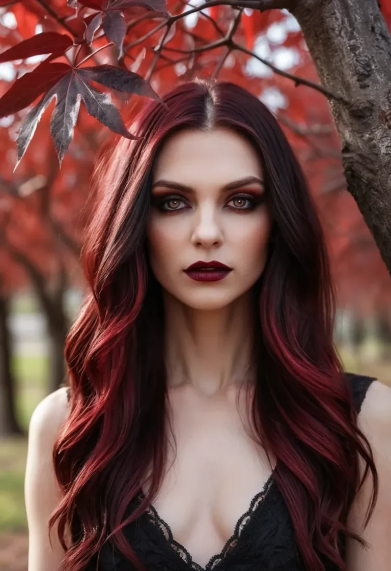 Textured V-Cut with Burgundy Highlights