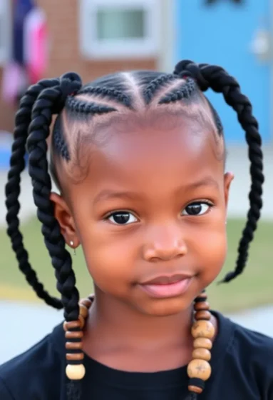 Two Braided Pigtails with Beads