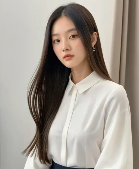 Middle-Parted Long Straight Hair