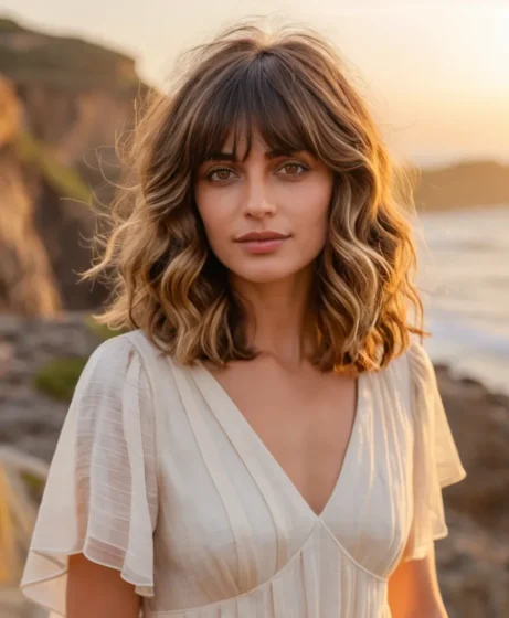 Wavy Layers with Curtain Bangs