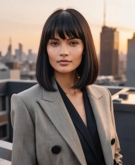 Blunt Lob with Side Swept Bangs