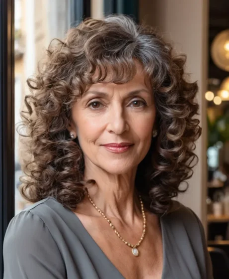 Curly Hair with Side-Swept Bangs
