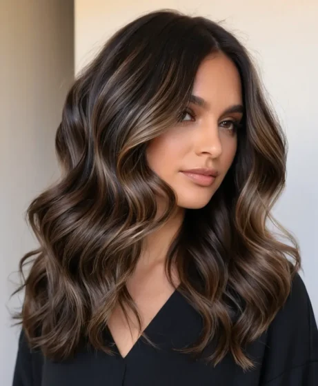Dark Brown Balayage with Soft Waves