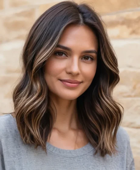 Dark Brown with Face-Framing Highlights
