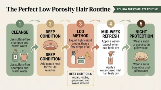 Low Porosity Hair Weekly Routine and LCO Method