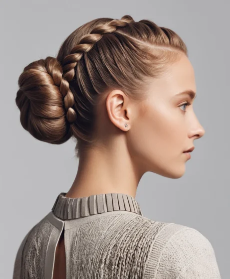 Shaved Nape with Braided Top Bun
