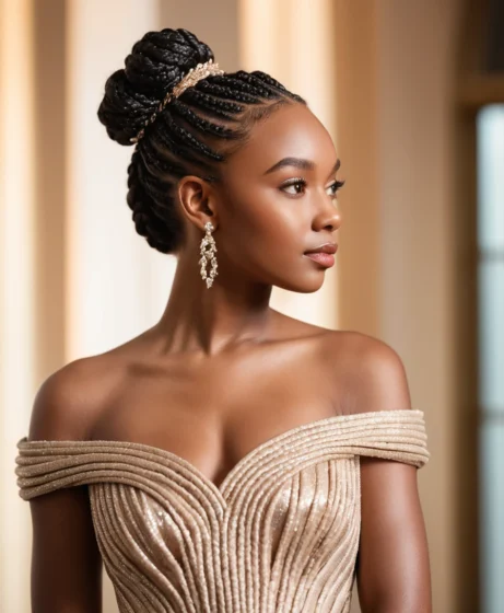 Box Braids Styled into a High Bun