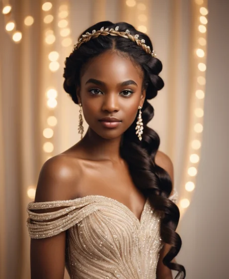 Braided Crown with Loose Curls
