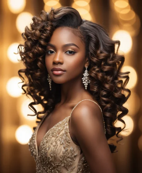 Curly Wig with Deep Side Part