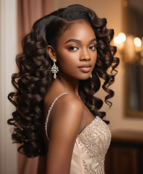Half-Up Half-Down Curls with Volume Crown
