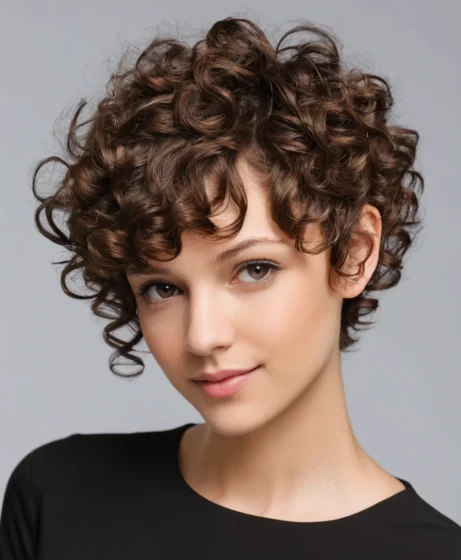 Curly Pixie With Long Side Bangs