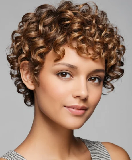 Curly Pixie With Soft Highlights