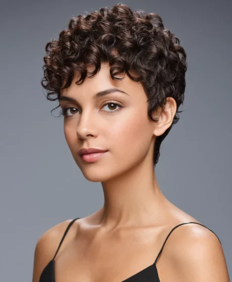 Curly Pixie With Tapered Nape