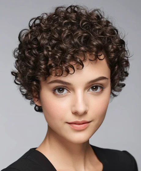 Glossy Curly Pixie With Modern Finish