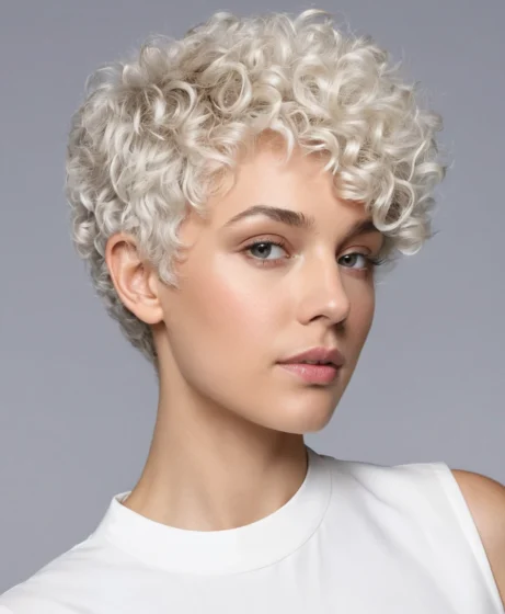Platinum Blonde Curly Pixie