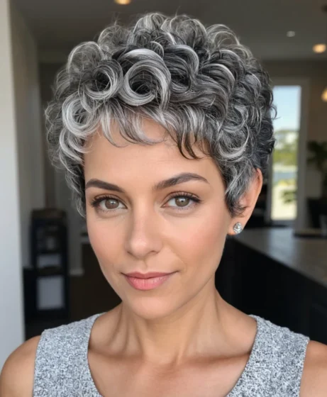 Salt and Pepper Curly Pixie