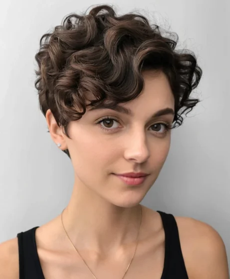 Side-Part Curly Pixie Cut